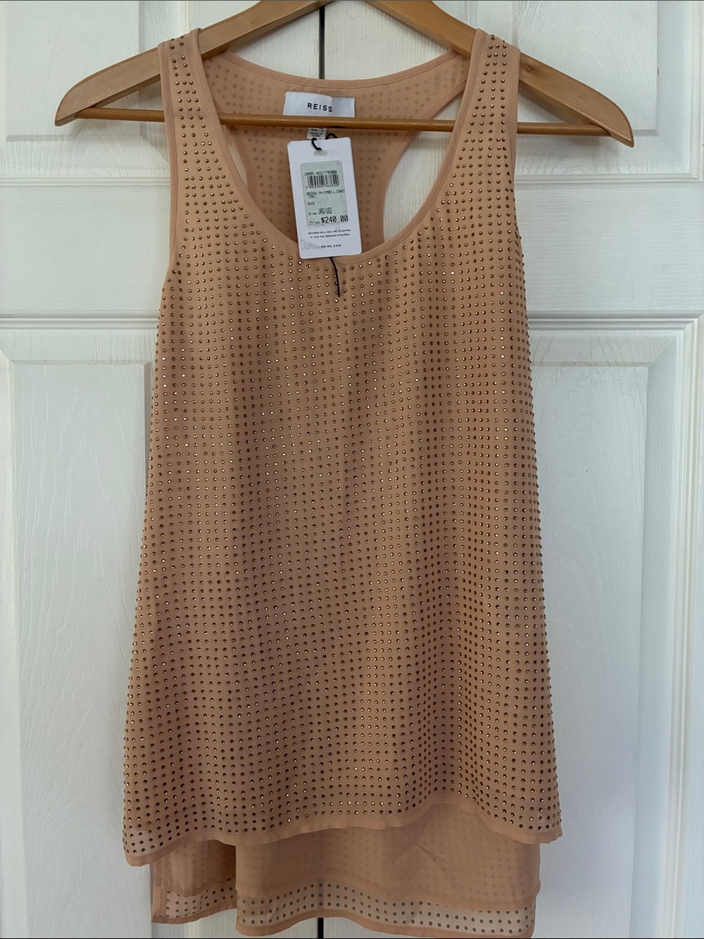 New Reiss "Brooklyn" embellished blouse cami tank top nude